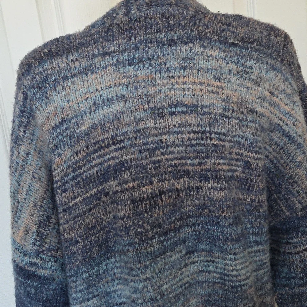 BLACK TAPE OPEN FRONT 3/4 SLEEVE SOFT CARDIGAN SWEATER BLUE GREEN CREAM NWT M